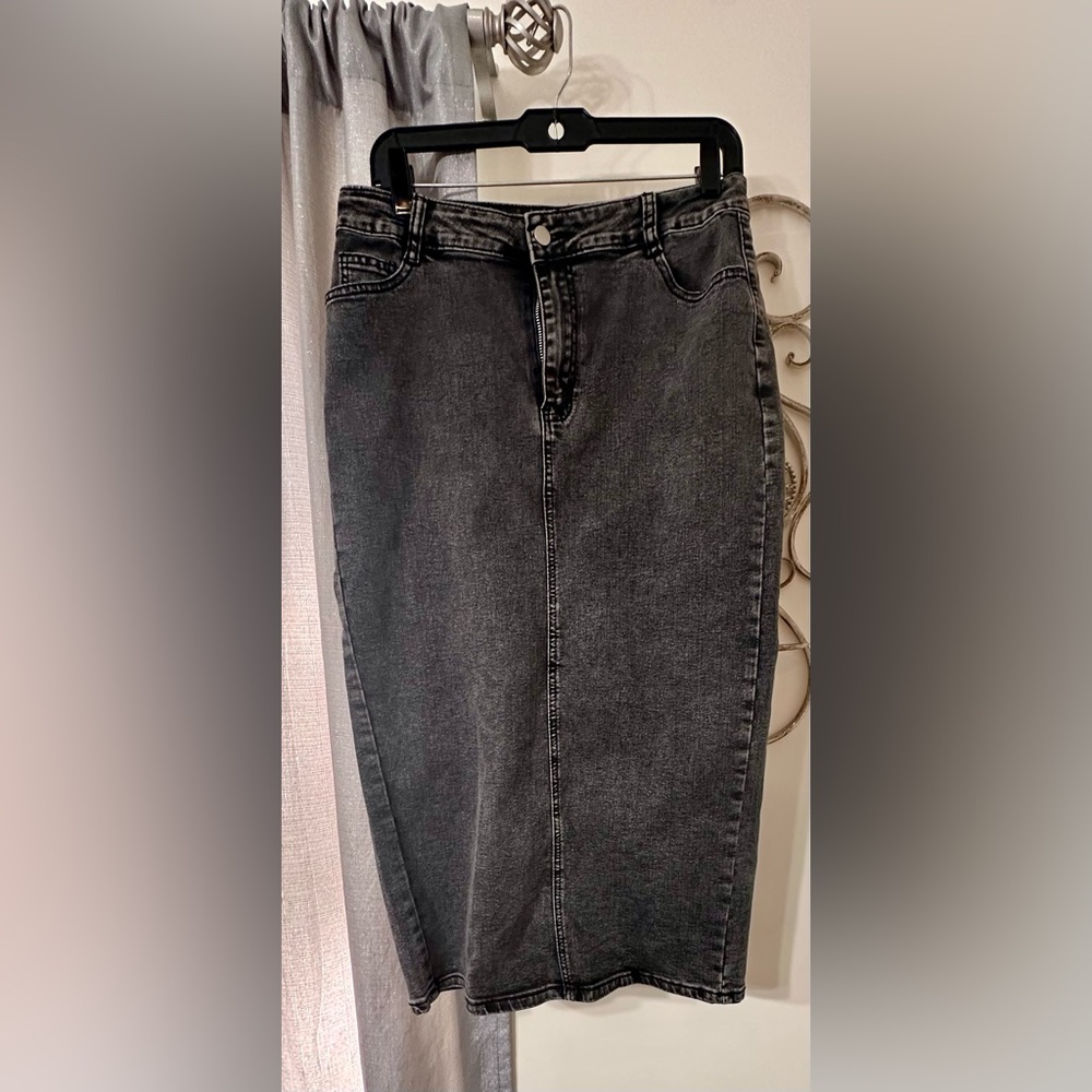 Black Washed Denim Skirt